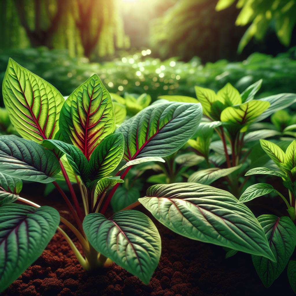Healthy growing amaranth leaves