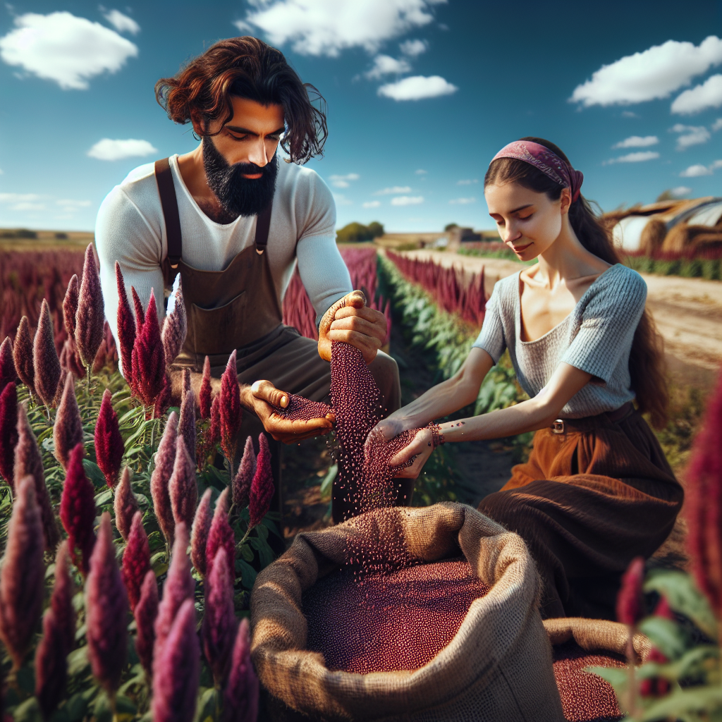 Amaranth seeds being harvested