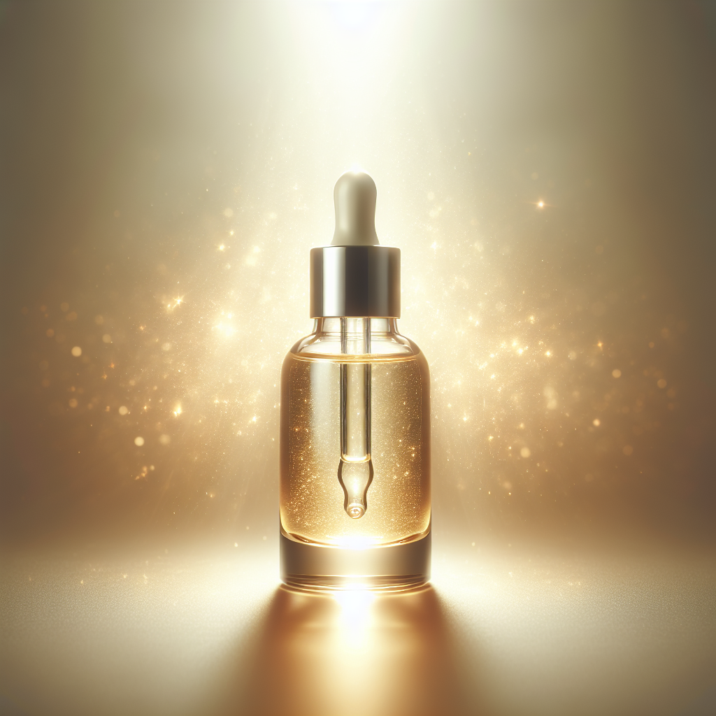 A bottle of serum with a glowing background, symbolizing skincare and hydration