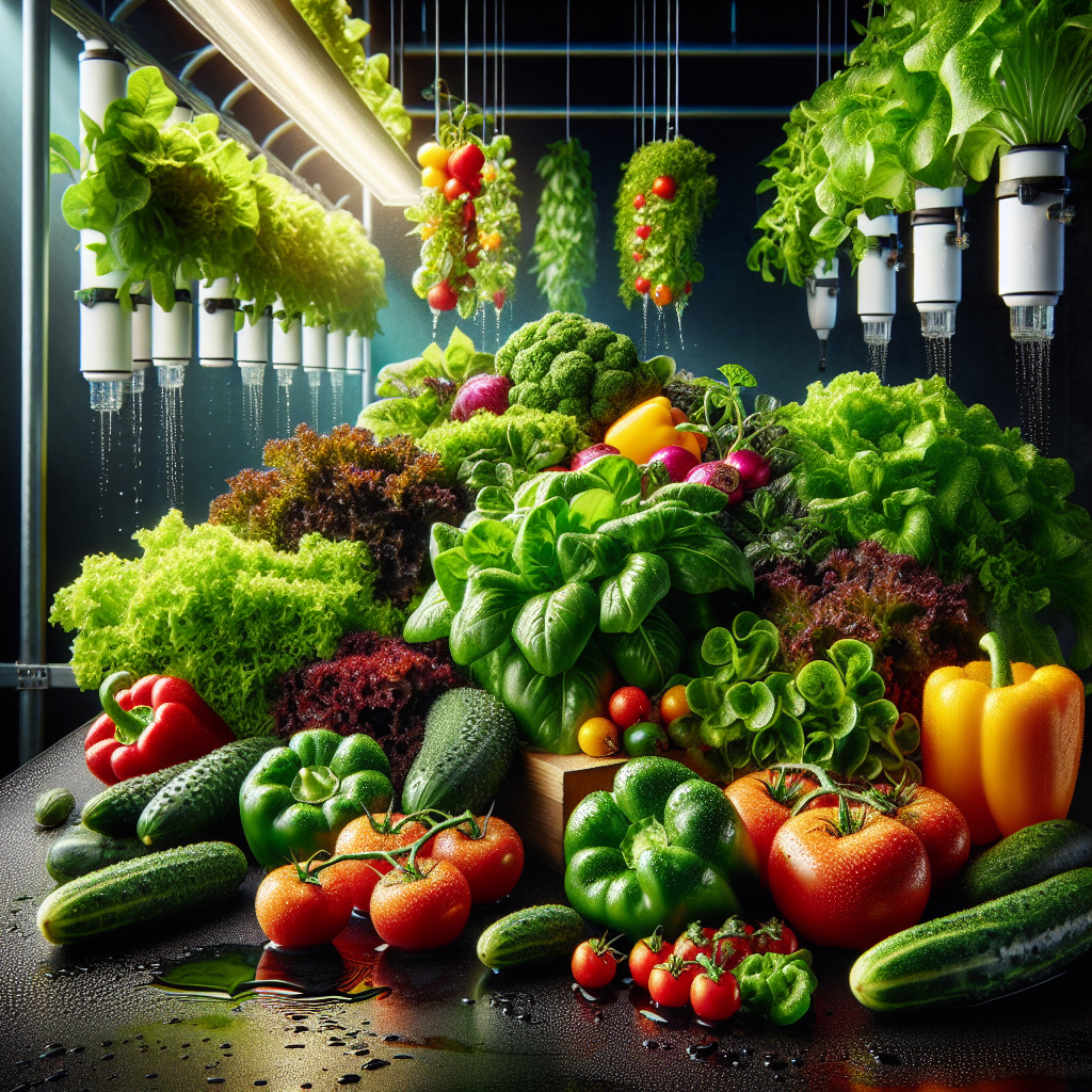 Freshly harvested colorful vegetables from hydroponic garden