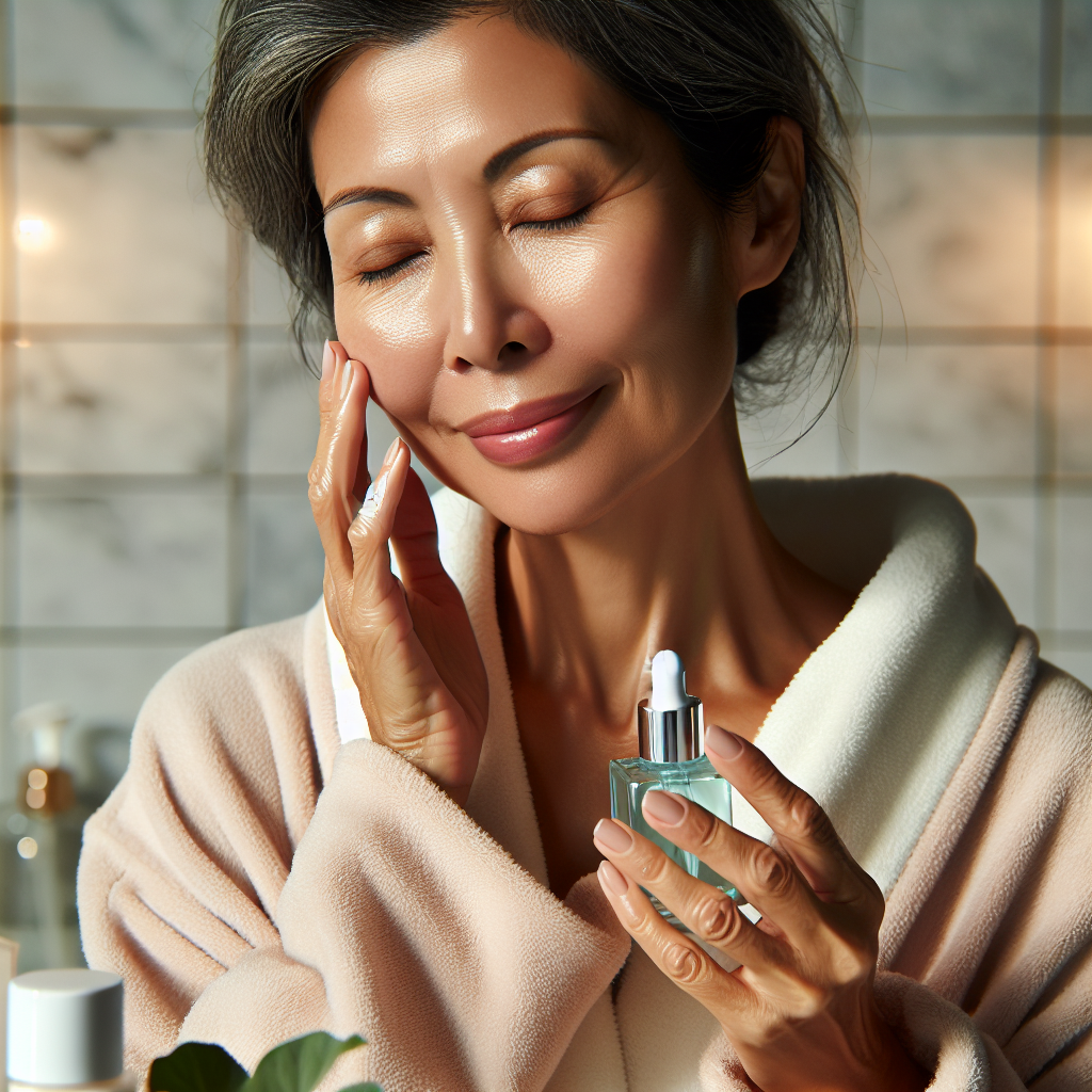 Woman applying skincare gently