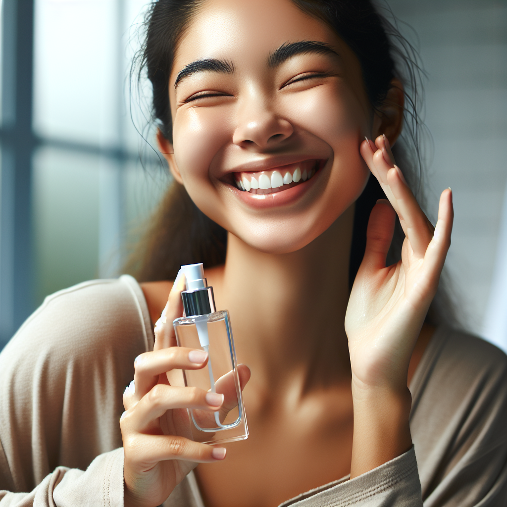 Happy customer using skincare product