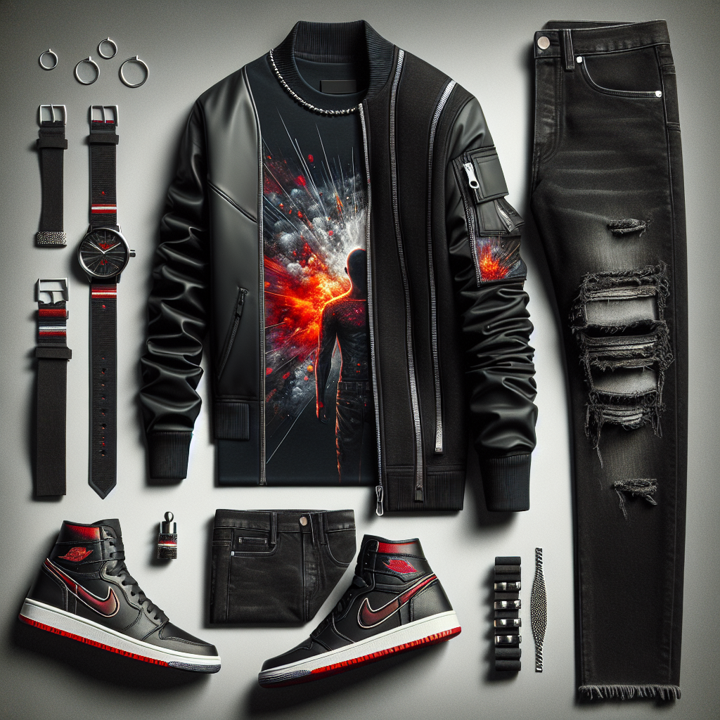 A bold and stylish athletic and streetwear outfit