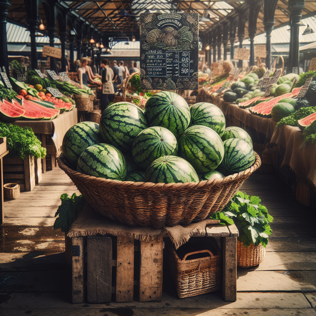 basket of ripe watermelons at farmers market