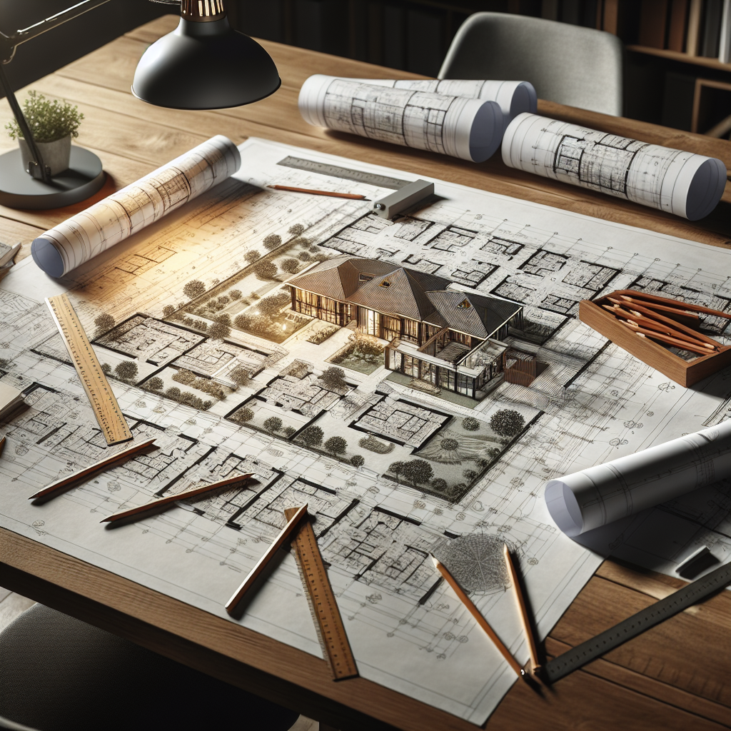 Blueprints for building projects on a table
