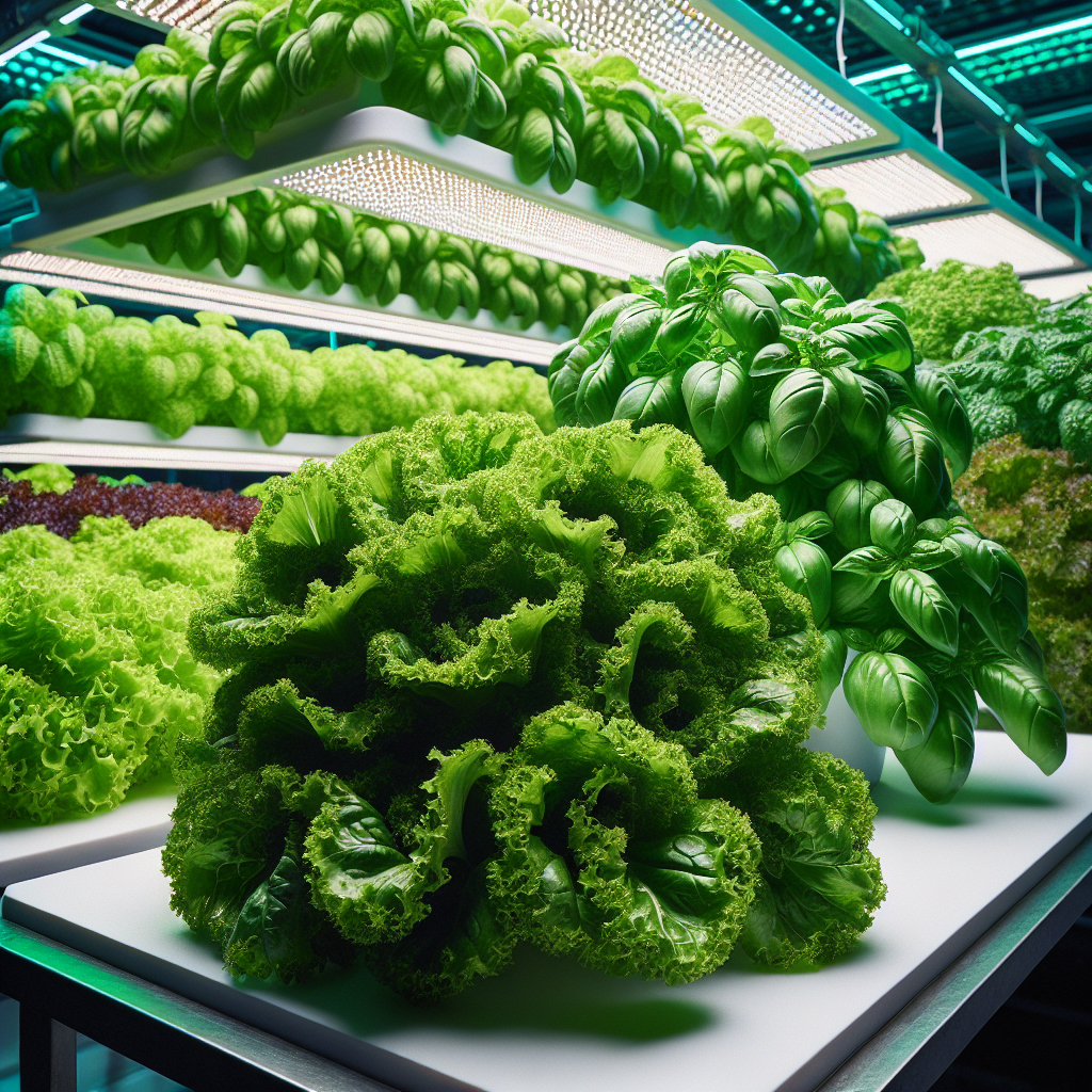 Crisp lettuce and basil grown hydroponically
