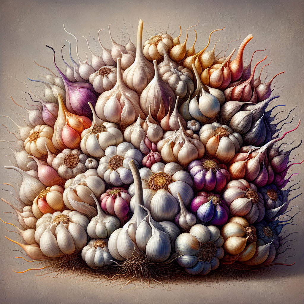 Different types of garlic heads with softneck and hardneck varieties