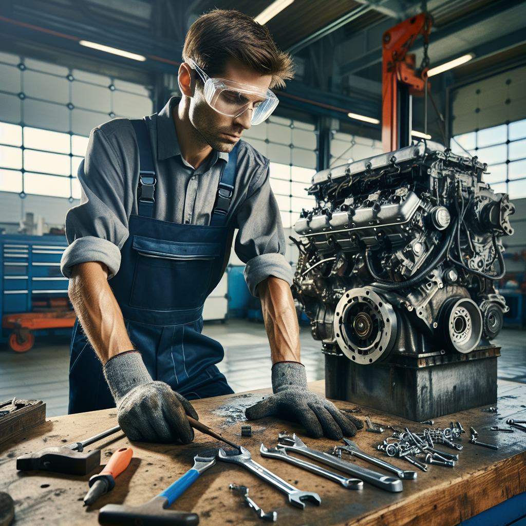 Mechanic servicing a Detroit diesel engine